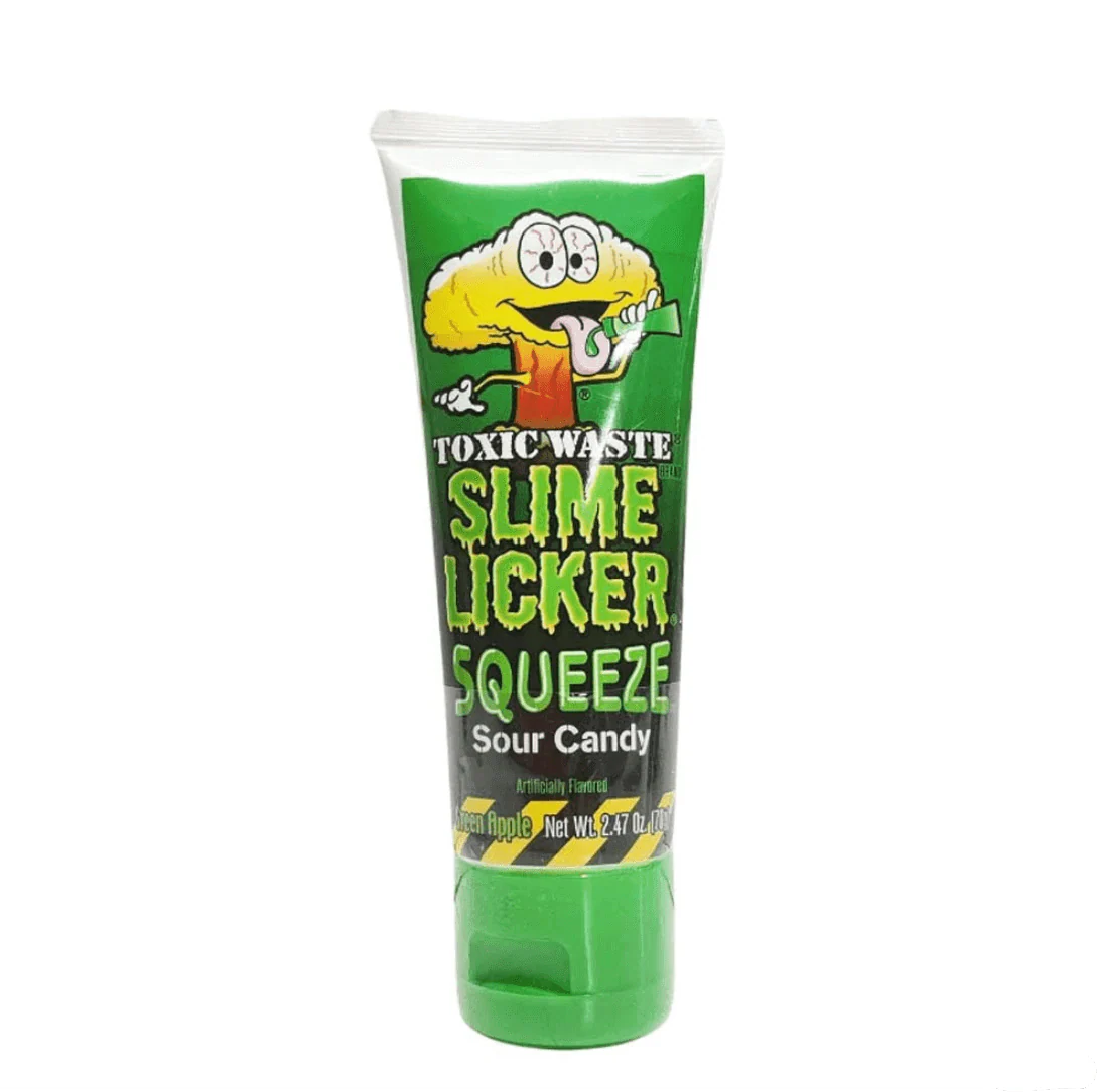 ToxicWasteSlimeLickerSqueezeSourCandyGreenApple2.47oz70g.png Toxic Waste Slime Licker Squeeze Sour Candy Green Apple 70g - Görsel 1